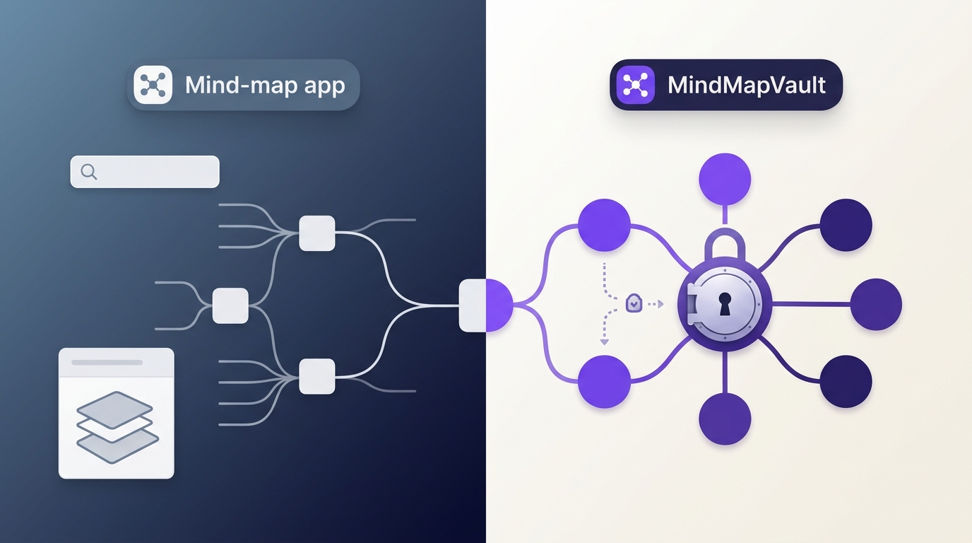Mind map structure and note content shown with locked access boundaries