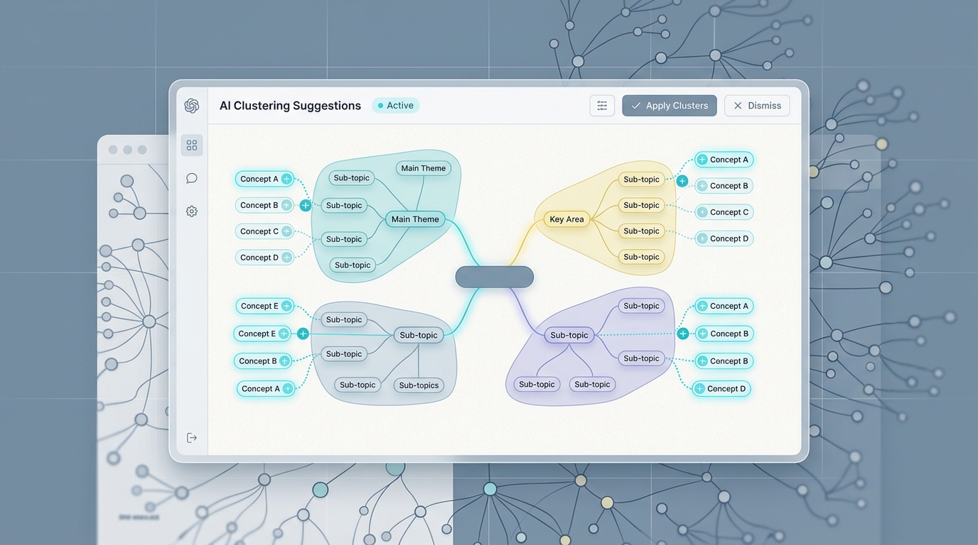 AI suggestions and clusters visualized over a mind map