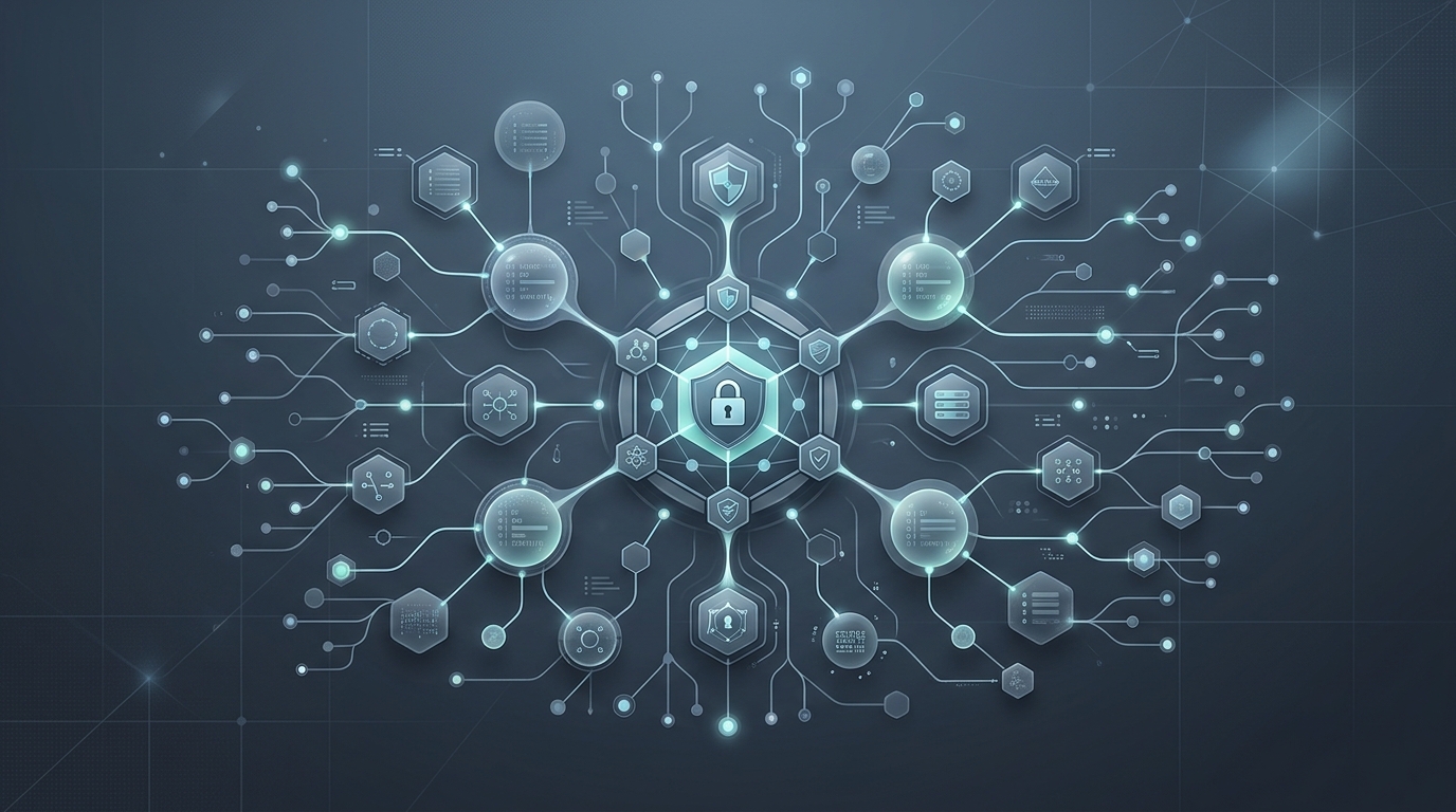 Schematic showing an encrypted vault and connected mind map nodes